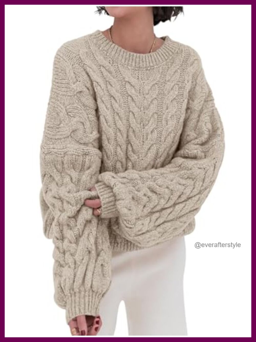 Oversized Cable Knit Crewneck Pullover Sweater Long Sleeve